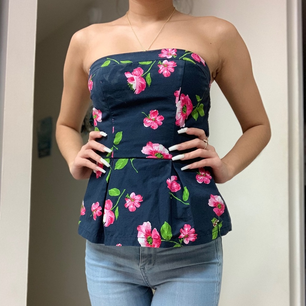 Hollister floral strapless top